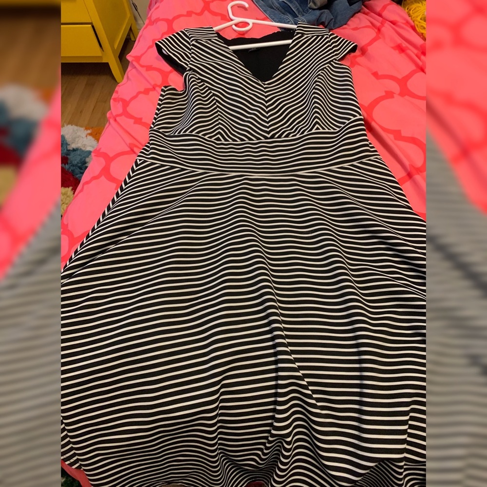 Black and white strip City Chic work dress